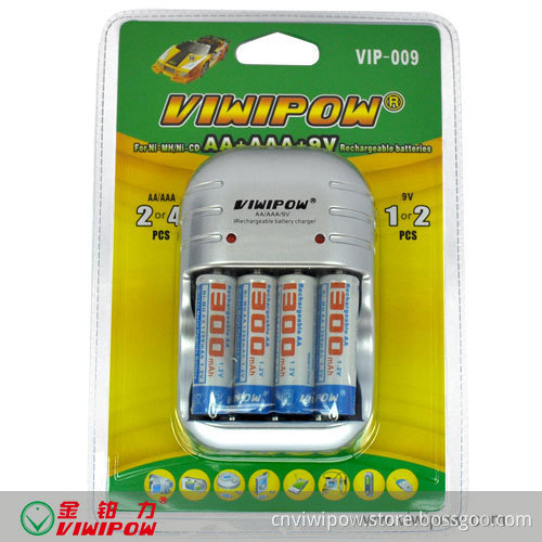 Well Designed 4 Slots 9V Rechargeable AAA Cell Charger (VIP-C009)
